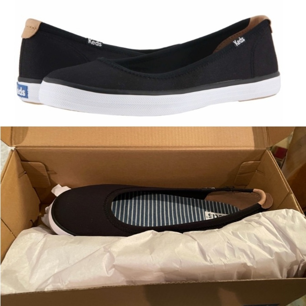 NIB Keds Bryn Twill Black Dream Foam Sneaker Ballet Flats Boat Shoes - Picture 2 of 14